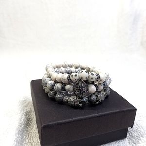 3 pieces Stackable Vintage Lava Stone Beads Spartan Bracelet